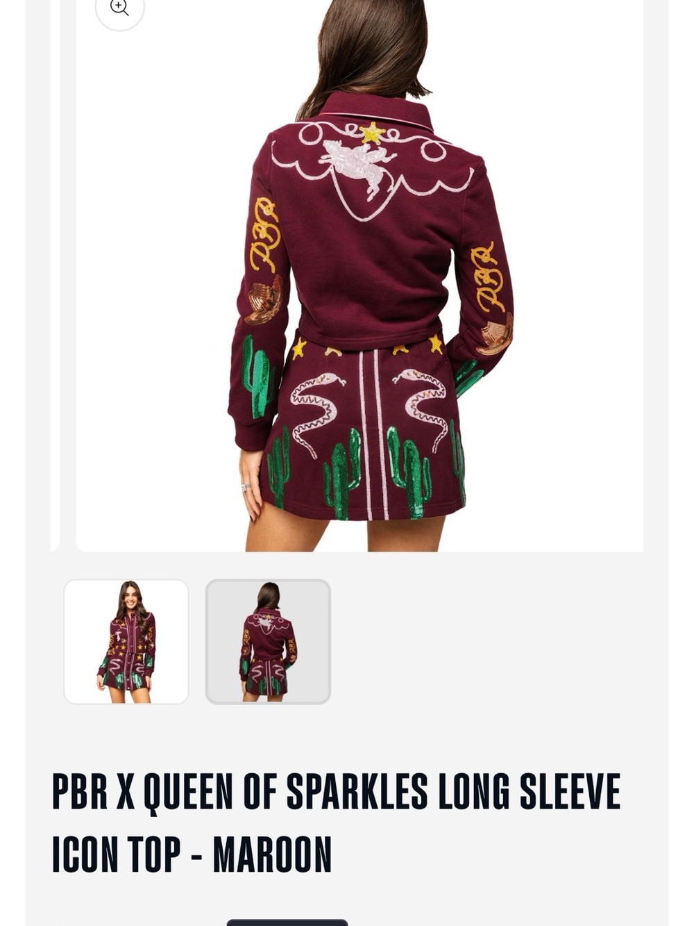 NWT PBR x Queen of Sparkles Long Sleeve Icon Top Maroon Size Small - Picture 3 of 4